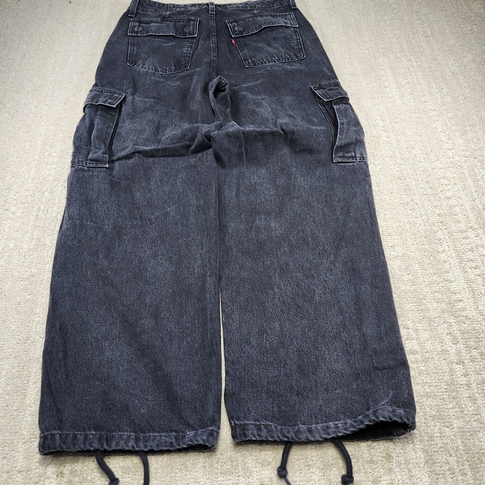 Levis Jeans Women 27 94 Baggy Cargo Wide Leg Black Denim Y2K Paratrooper - Picture 11 of 12